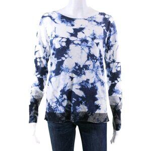 White + Warren Cotton Blend Tie Dye LS Lightweight Sweater Blue White Size Small
